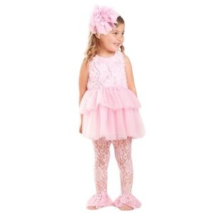 4T NEW MudPie Boutique Girls Pink Full Lace Leggings Flare Pants Bell Bottoms